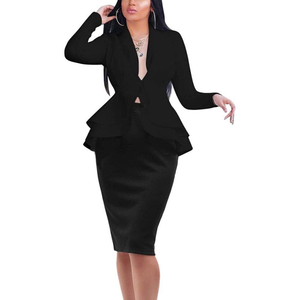 Women’s Two Piece Suit Set Blazer Skirt Polyester Stretchy Formal Office